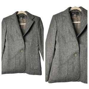 100% Pure Virgin Wool Button Up Ladies Gray Career Wear Blazer Jacket SZ 7/8